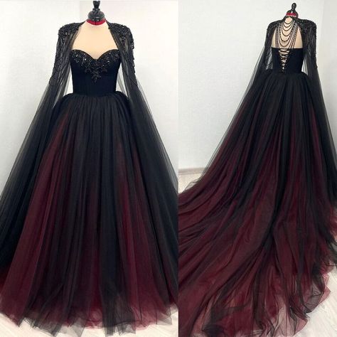 to wedding dresses Emo Dresses Prom Goth, Gothic Fall Wedding Dress, New Orleans Style Wedding Dress, Villian Wedding Dress, A Line Wedding Dress Black, Black Burgundy Wedding Dress, Evil Queen Prom Dress, Fairy Inspired Dress Gowns, Black And Red Lace Wedding Dress