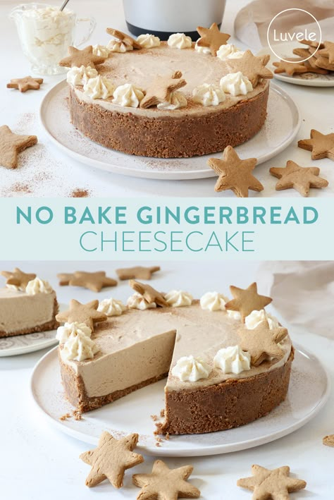 No bake gingerbread cheesecake - Luvele US No Bake Gingerbread Latte Cheesecake, Gingersnap Cheesecake Crust, Ginger Bread Cheesecake Recipes, Gingerbread No Bake Cheesecake, Christmas No Bake Cheesecake Recipes, Gingerbread Crust Cheesecake, No Bake Gingerbread Cheesecake, No Bake Christmas Cheesecake, Gingerbread Tart