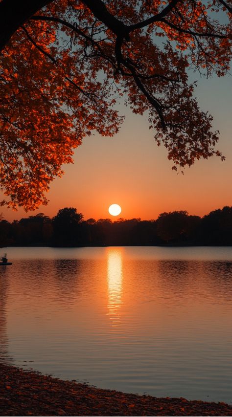 Sunset over a calm lake with autumn leaves framing the view. Scenic Iphone Wallpaper, Fall Wallpaper For Android, Fall Sunset Wallpaper, Fall Screensavers Wallpapers, Cute Fall Wallpaper Iphone, Afternoon Wallpaper, Beautiful Fall Scenery, Screensavers Iphone, Fall Iphone Wallpapers