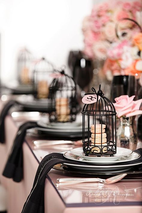 A Fête to Remember: Your Paris-Theme Wedding | Formal Themes | TopWeddingSites.com Bird Theme Wedding, Bird Themed Wedding, Pink Tablescape, Blush Wedding Theme, Paris Theme Wedding, Paris Theme Party, Elegant Birthday Party, Night In Paris, White Bridal Shower