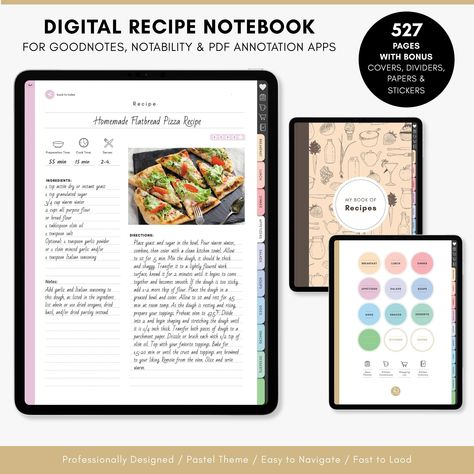 Goodnotes Recipe Book, Digital Recipe Book for Goodnotes, Digital Cookbook, iPad Recipe Notebook, Digital Download, Notablility Recipe Book - Etsy Canada freemenuplanner #blogplanner📃. Recipe Notebook Ideas Book Covers, Good Notes Recipe Book, Ipad Recipe Book, Goodnotes Cookbook Template, Recipe Goodnotes Template, Digital Cookbook Design, Goodnotes Recipe Template Free, Recipe Notebook Ideas, Digital Recipe Book Template Free