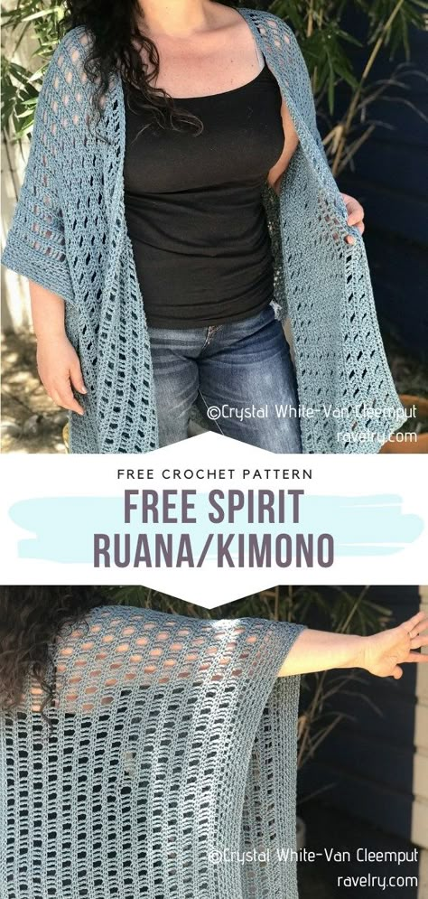 Free Spirit Ruana/Kimono Free Video Tutorial  When do your holidays start? Whether you are staying home this season, chilling at the beach or having fun by the pool, you need this awesome accessory in your life.  #crochetruana #crochetkimono #crochetcoverup #freecrochetpattern Kimono Pattern Free, Crochet Kimono Pattern, Crochet Kimono Cardigan, Crochet Kimono, Crochet Sweater Pattern Free, Crochet Wearables, Crochet Cardigans, Kimono Pattern, Clothing Patterns Free