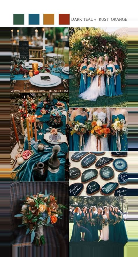 Rust Orange Wedding, Dark Teal Weddings, Teal And Rust, Wedding Schemes, Teal Wedding Colors, Orange Wedding Colors, Rusting Wedding, Fall Wedding Color Schemes, Burnt Orange Weddings