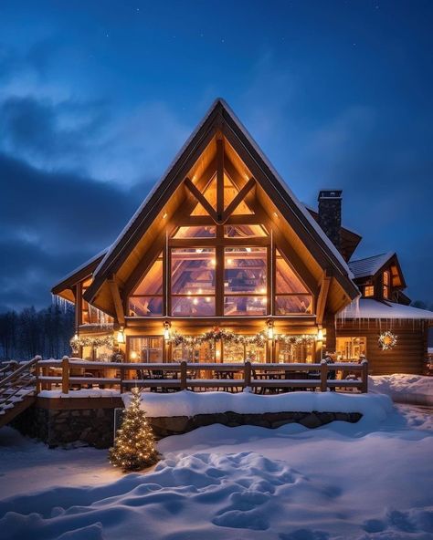 Be Enchanted by a Beautiful Winter Wonderland Dream Cottage Winter Cabin Exterior, Kitchen Styling Countertops, Cozy Winter Cabin, Christmas Decor Ideas 2023, Bohemian Patio, Solar Light Crafts, Patio Layout, Cheap Backyard, Cabin Exterior