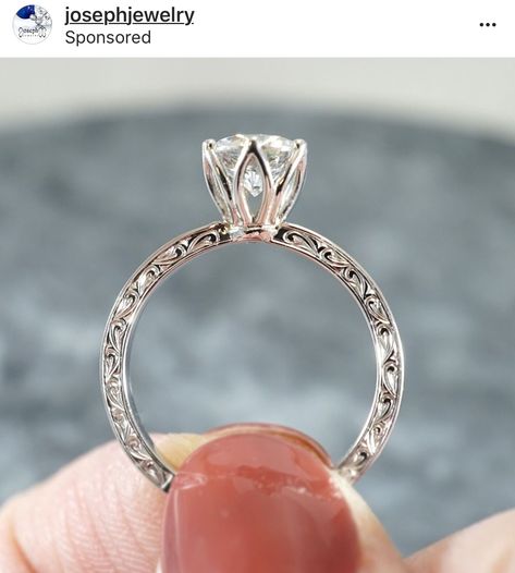 engraving petal setting Carved Engagement Ring, Joseph Jewelry, Wedding Rings Round, Custom Wedding Rings, Gorgeous Engagement Ring, Wedding Preparation, Classic Engagement Rings, Beautiful Engagement Rings, Platinum Engagement Rings