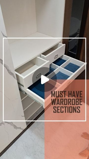 Bhushan Bargat Designs on Instagram: "SOMETHING DIFFERENT FOR YOUR WARDROBE... A secret drawer for storing things you wish to keep safe & hidden; and a pull out tray for you watches, ties and cuff links. #interiordesign #interior #wardrobe #secretdrawer #accessories #instagram #instareels #viralreels #trending #nagpur" Wardrobe Accessories Drawer, Wardrobe Design From Inside, Wardrobe Drawers Ideas, Cupboard Drawers Ideas, Store Room Door Design, Secret Drawer Ideas, Wardrobe Inside Design Storage Indian, Wardrobe With Drawers Below, Wardrobe Shelving Ideas