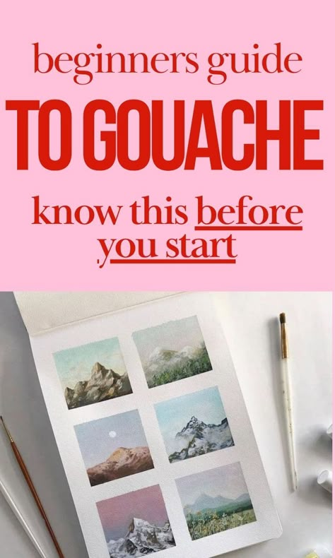 How to Paint with Gouache for Beginners | everything that you need to know to get started with painting #gouache #howtopaint #howtopaintwithgouache #art Gouache Paint Mixing, Gouache Art For Beginners Tutorial, Guash Paint Ideas, Art Sketchbook Watercolour, How To Use Gauche Paint, Painting With Gouache Easy, Gouache For Beginners, Gouache Art For Beginners Step By Step, Gouache Painting Landscape