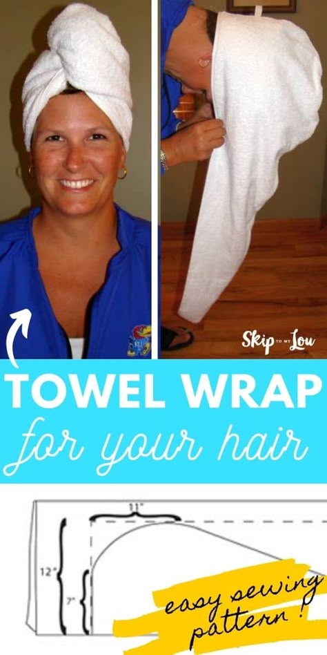 Diy Towel Wrap, Hair Towel Pattern, Hair Wrap Towel, Skip To My Lou, Diy Towels, Hair Towel Wrap, Towel Wrap, Small Sewing, Small Sewing Projects