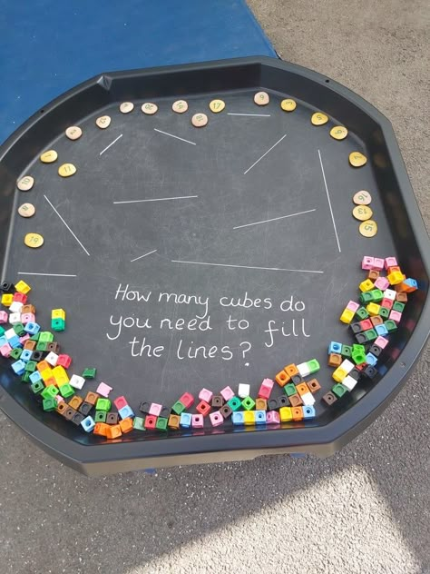 Outdoor Enhanced Provision, Lego Tuff Tray Ideas, Tuft Tray Ideas Maths, Outdoor Maths Activities Eyfs, Math Trays Preschool, Numbers Eyfs Activities, Weighing Activities Eyfs, Eyfs Outdoor Activities Ideas, Early Years Sensory Play