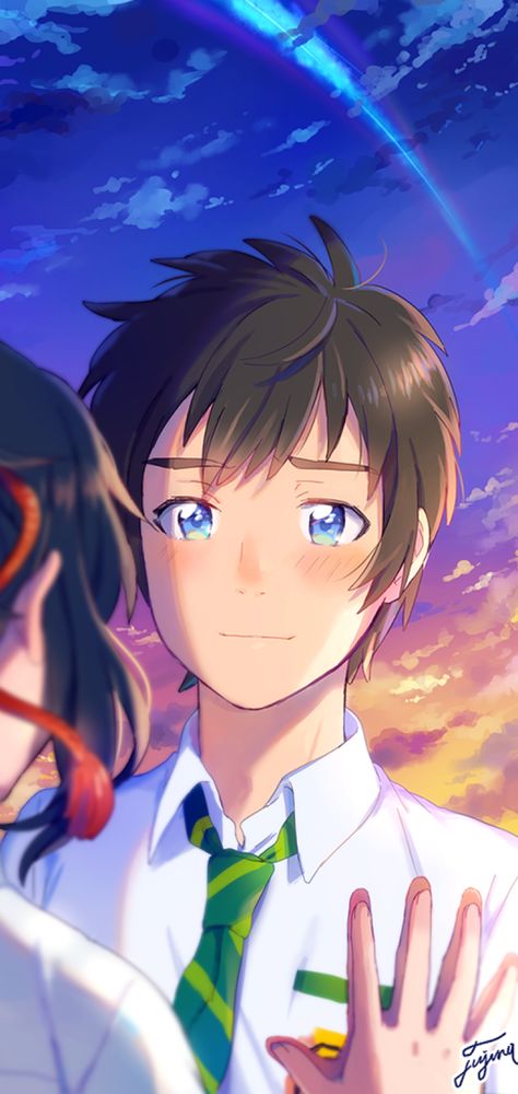 Mitsuha And Taki, Kimi No Na Wa Wallpaper, Your Name Wallpaper, Your Name Anime, Anime Backgrounds Wallpapers, Cute Anime Wallpaper, Art Anime, Anime Boys, Anime Kawaii