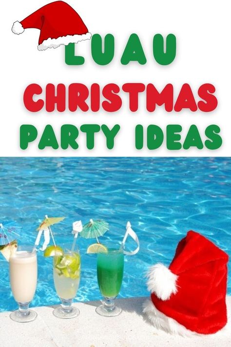 The best ideas for a Tropical Hawaiian Christmas party including food, games, decorations and more! #christmaspartythemes #luauchristmas Luau Christmas Party Food, Happy Huladays Party, Jimmy Buffet Christmas Party, Hawaii Christmas Party, Hawaiian Luau Christmas Party, Christmas In Hawaii Party, Beach Themed Christmas Party, Hawaiian Christmas Theme, Christmas Tiki Party