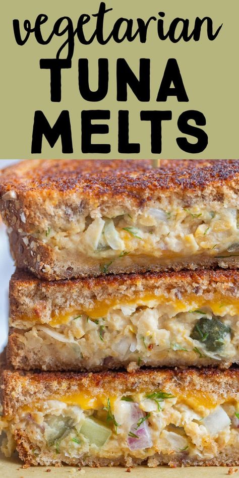 These delicious Chickpea Salad Melts are my vegetarian version of a tuna melt!  The chickpea salad is easy to make and these hearty sandwiches can be enjoyed for lunch or dinner! If you've gone vegetarian but you're missing tuna melts, this version will quench all your cravings! #tunamelt #vegetarian #sandwichrecipe #chickpeasalad Vegetarian Tuna, Tuna Melt Wrap, Vegetarian Sandwich Recipes, Hearty Sandwiches, Chickpea Tuna, Grilled Sandwiches, Tuna Melt, Vegan Sandwiches, Wfpb Recipes