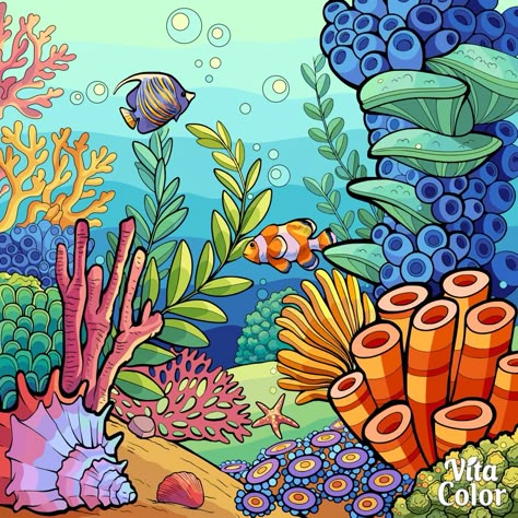 Coral Reef Drawing, Coral Drawing, Underwater Drawing, Drawing Children, Ocean Drawing, Sea Drawing, Kids Art Galleries, Underwater Painting, Sea Life Art