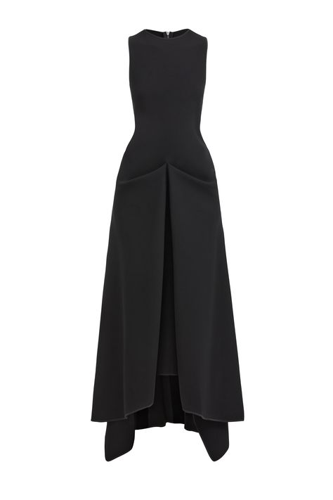 Fit And Flare Winter Dress, Luxury Chic Flared Draped Skirt, Luxury Flared Draped Skirt, Chic Black Draped Flared Skirt, Sleek Black Structured Dress, Black Dress Moda Operandi, Zipper Dress, Simple Fits, Exposed Zipper