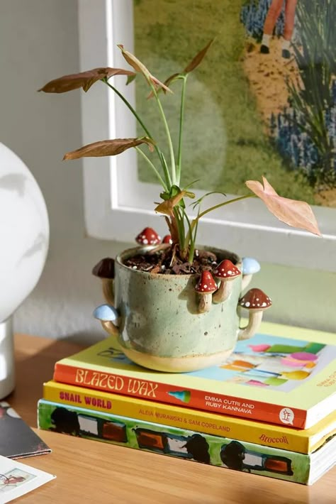 mushroom Mushroom Planter, Mushroom Plant, Tiny Mushroom, Indoor Greenhouse, Pottery Inspo, Cerámica Ideas, Mushroom Decor, Back To College, Ceramics Pottery Art