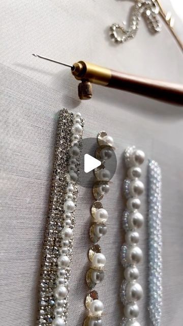 Embroidery Designer on Instagram: "Embroidery asmr 🎶⁣ ⁣ Full Tutorial on YouTube✨Link in Bio⁣⁣ ⁣ ⁣ .⁣ .⁣ .⁣ ⁣⁣ ⁣⁣#embroidery #tambourhook #luneville #embroiderytutorial #embroideryart #chainstitch #asmr #stitch #satisfying #crochet #craft #rhinestones #pearls #textiles #beadwork #beadembroidery #embellishment #couture #tutorial #bordado #crossstitch #tassel #sew #crystals #luxuryfabrics #craftmanship #textiledesign  ⁣⁣⁣" Pearls Embroidery Designs, Beadwork Embroidery Tutorial, 2023 Embroidery, Crystal Embroidery, Tambour Embroidery, Beadwork Embroidery, Beading Techniques, Youtube Link, Embroidery Tutorials