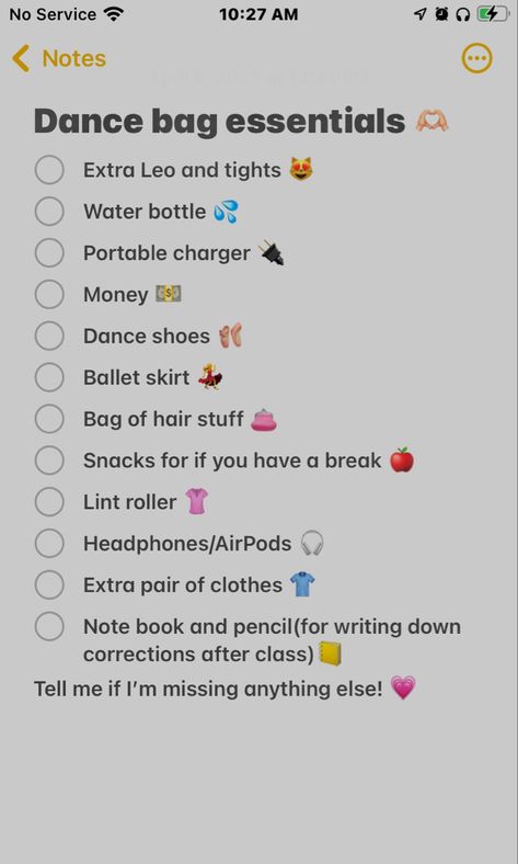 Dance Nessesities, What To Have In Your Dance Bag, Dance Packing List, Dance Things To Buy, What To Put In Dance Bag, Dance Recital Checklist, Dance Bag Organization, How To Become A Better Dancer Tips, What To Pack In A Dance Bag