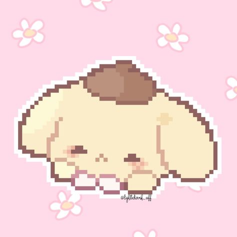 Pixel Pompompurin, Pixelated Sanrio, Pixel Art Cute Kawaii, Cute Pixel Drawing, My Melody Pixel Art, Pixel Art Sanrio, Chibi Pixel Art, Sanrio Pixel Art, Pink Pixel Art