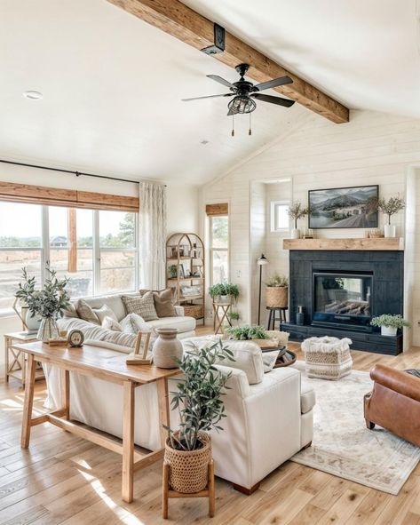 Family Friendly Living Room, Cozy Farmhouse Living Room, Beige Couch, Sarah Joy, Living Room Wood Floor, Winter Living Room, Modern Farmhouse Living, Room Sofas, Modern Farmhouse Living Room