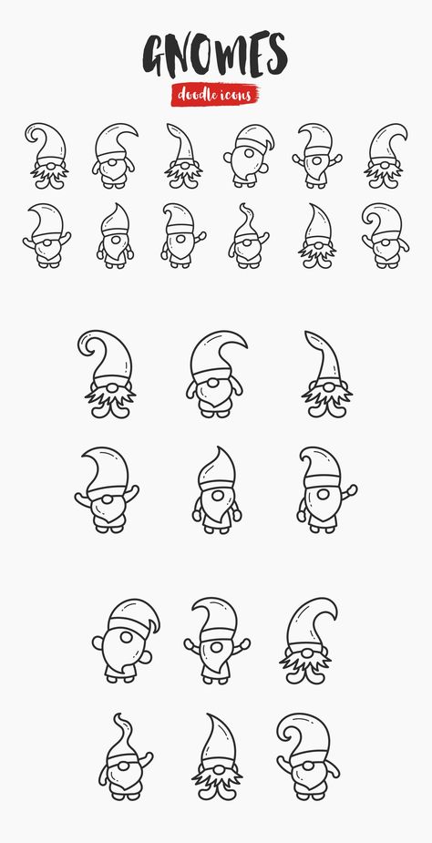 Gnomes Hand-Drawn Doodle Icons Gnome Doodle Easy, Cute Easy Christmas Drawings Gnome, Tiny Gnome Tattoo, Cute Gnome Drawing Simple, Gnome Drawing Simple, Cute Gnome Drawing, Gnome Doodle, Gnome Tattoos, Garden Doodles