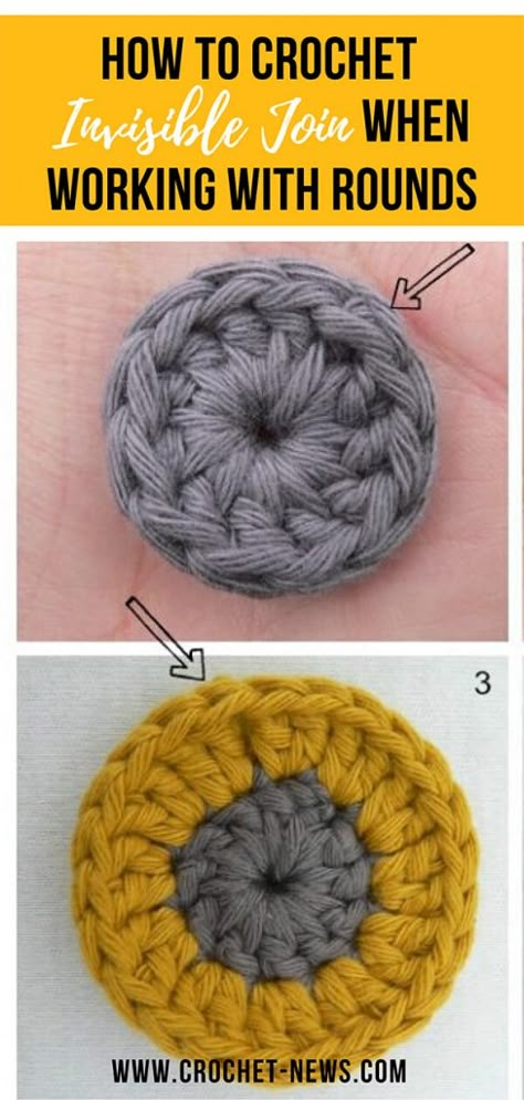 Crochet Invisible Join, Invisible Join, Round Crochet, Crochet Hack, Crochet Circles, Crochet Lessons, Crochet Stitches For Beginners, Crochet Tips, Crochet Round