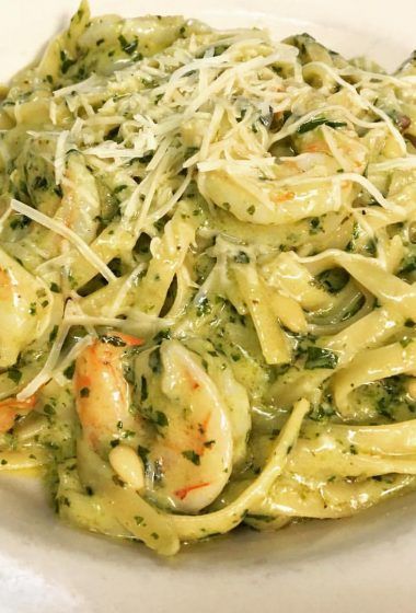 Shrimp Pesto Pasta - Flip Flop Foodies Pesto Seafood Pasta, Shrimp Pesto Pasta Recipes Easy, Shrimp And Pesto Pasta, Creamy Pesto Shrimp Pasta, Pesto Shrimp Recipes, Shrimp Pesto Pasta Recipes, Dishes With Pesto, Pesto Pasta Shrimp, Shrimp And Pasta Recipes