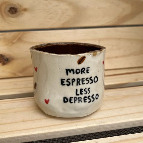 More espresso less depresso… a mantra Now available in my shop🤎☕️ #ceramics #pottery #potteryfeed #halloween #art #fall #autumn #ceramic #mug #ghost #tumbler #drinkware #coffee #espresso #pumpkin #pumpkinspice #handmade #smallbusiness #diy #reels Mug Art Paint Simple, Espresso Mugs Pottery, Aesthetic Mugs, More Espresso Less, Ghost Tumbler, Espresso Mug, Plate Ideas, Coffee Espresso, Mug Art