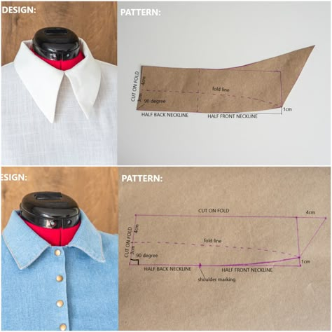 Women Shirt Collar Pattern, How To Make Shirt Collar Pattern, Pattern Collar Sewing, Collar Shirt Pattern Sewing, How To Put A Collar On A Shirt, Sewing A Collar On A Shirt, Collar Stand Pattern, How To Draft A Shirt Collar Pattern, How To Draft A Collar Pattern