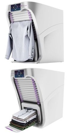 https://www.pinterest.com/pin/283304632793425987/ Robotic Clothes, Dressing Room Design Luxury, Clothes Folding, Folded Clothes, Folding Machine, Folding Laundry, Smart Home Appliances, Mirror Ideas, Smart Home Design