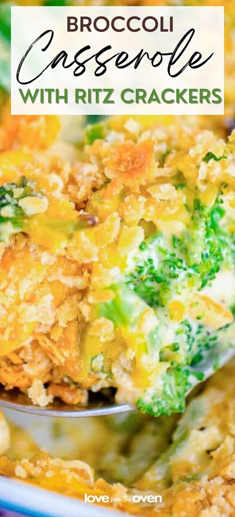 Broccoli Casserole With Ritz Crackers is a comfort food classic! Broccoli Casserole With Ritz Crackers, Casserole With Ritz Crackers, Broccoli Casserole Healthy, Broccoli Cheese Casserole Easy, Easy Broccoli Casserole, Cheesy Broccoli Casserole, Broccoli Side Dish, Broccoli Dishes, Vegetable Casserole Recipes