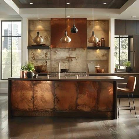 Contempary Kitchen, Copper Countertops, Copper Kitchen Backsplash, Modern Industrial Kitchen, Inspiring Lifestyle, Beds For Small Spaces, Soho Loft, Loft Kitchen, Best Kitchen Designs