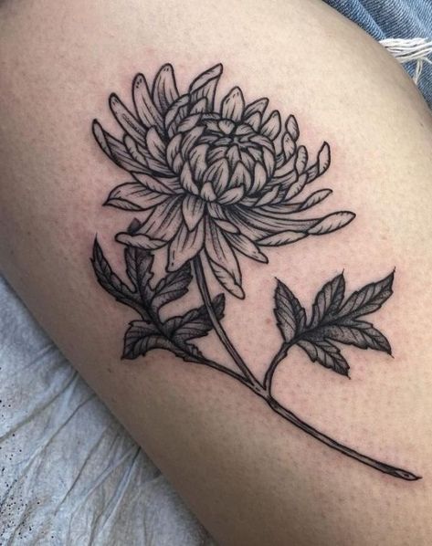 Crysantenum Tattoo, Chrisanthiums Flower Tattoo, Papaw Tattoo, Crisanthiums Flower Tattoo, Chrysanthemum Tattoos, Red Ink Tattoo Ideas, Ink Tattoo Ideas, Chrysanthemum Flower Tattoo, Dahlia Tattoo