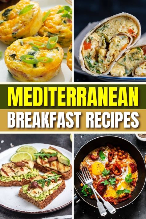 These Mediterranean breakfast recipes are healthy, easy, and delicious! From eggs to muffins to oatmeal bowls, these satisfying meals can't be topped. Mediterranean Diet For Breakfast, Meditarian Breakfast, Medeteranian Diet Breakfast Ideas, Mediterranean Recipes Breakfast Mornings, Mediterrean Breakfast Ideas, Meditteranean Diet Breakfast, Medatrainian Diet Breakfast, Mediterranean Breakfast Ideas For Work, Mediterranean Diet Breakfast On The Go