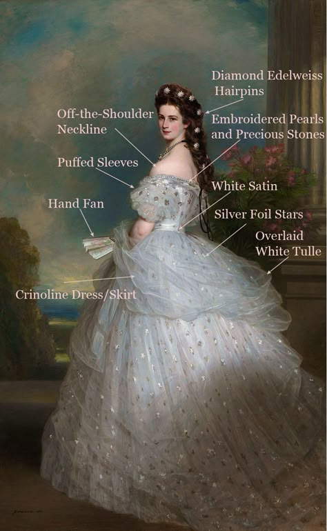 Vintage Royal Dress, Victorian Princess Dress, Empress Sissi Of Austria Dresses, Empress Aesthetic, The Empress Franz, Elizabeth Of Austria, Victorian Royalty, Sissi Movie Dress, Royale Dress