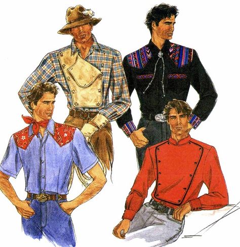 Mens Western Shirt Simplicity 8441 Sewing Pattern Mens Cowboy Shirts, Cowboy Shirts For Men, Mens Sewing Patterns, Mens Western, Convertible Collar, Rodeo Shirts, Cowboy Shirt, Costume Patterns, 90s Mens