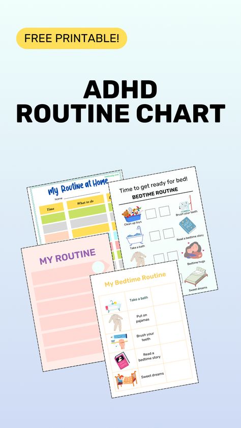 Optimize your child's daily routines with our free printable ADHD routine chart! From morning tasks to bedtime rituals, this customizable chart is designed to add structure and ease to your day. Say goodbye to chaos and hello to smoother transitions with our practical tips and tricks. #ADHD #routinechart #parentingtips Daily Routine Schedule For Teenagers, Kids Schedule Chart Daily Routines, Kids Routine Chart Printable Free, Bedtime Routine Printable, School Behavior Chart, Daily Routine Chart For Kids, Free Printable Behavior Chart, Bedtime Rituals, Morning Routine Chart