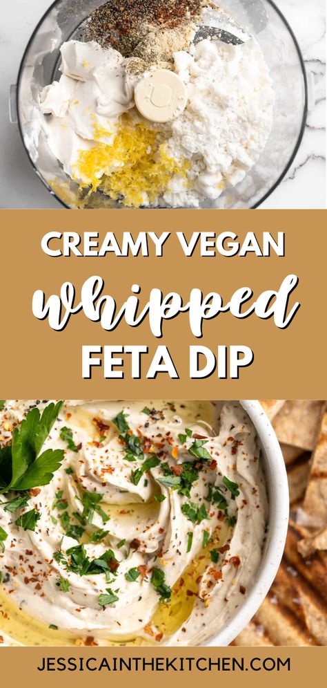 Creamy Vegan Dip, Whipped Tofu Feta, Vegan Feta Dip, Vegan Whipped Feta Dip, Whipped Vegan Feta, Vegan Cheese Dip Easy, Whipped Tofu Dip, Vegan Dips For Parties, Vegan Veggie Dip