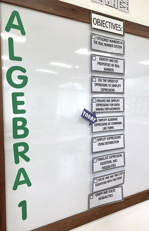 Algebra Classroom Decorations, High School Algebra Classroom Decorations, Algebra 1 Classroom Decor, Algebra Classroom Decor, 8th Grade Math Classroom, Math Classroom Ideas, High School Classroom Decorating Ideas Math, Algebra Bulletin Boards, High School Algebra Classroom