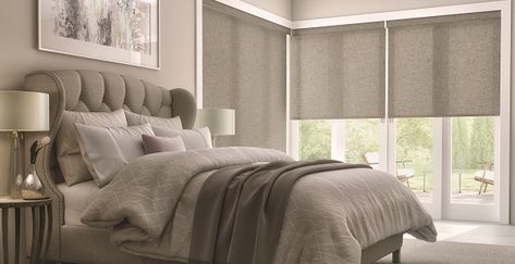 6 Ways To Create A Soothing Bedroom Roller Shades Bedroom, Roll Down Shades, Window Coverings Bedroom, Fabric Roller Shades, Window Roller Shades, Select Blinds, Bedroom Blinds, Shade Store, Custom Blinds