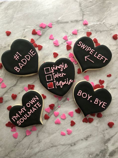 Anti Valentines Day Desserts, Happy Galentine’s Day Cookies, Anti Valentines Day Decor, Funny Valentines Day Cookies, Dirty Valentines Cookies, Galentines Party Cookies, Anti Valentines Day Cookies, Galentine Party Cookies, Breakup Cookies