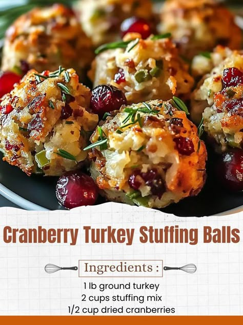 Creative Cookery Turkey Balls, Stuffing Balls Recipe, Cranberry Turkey, Stuffing Balls, Turkey Leftovers, Turkey Stuffing, Thanksgiving Cooking, Stuffing Mix, Thanksgiving Leftovers