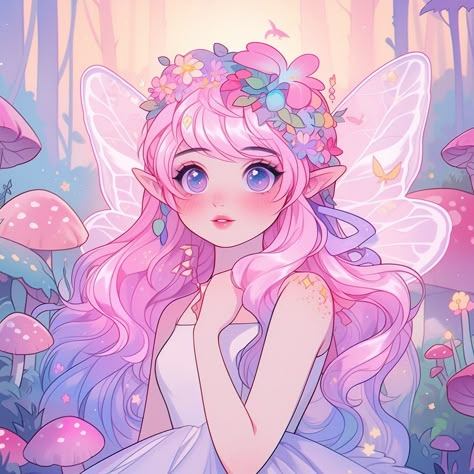 Pink Fairy Character Design, Mystical Fairy Art, Chibi Fairy, Sun Haven, Fairy Anime, Pastel Kawaii Aesthetic, Kawaii Fairy, Artist Sketchbook, Love Fairy