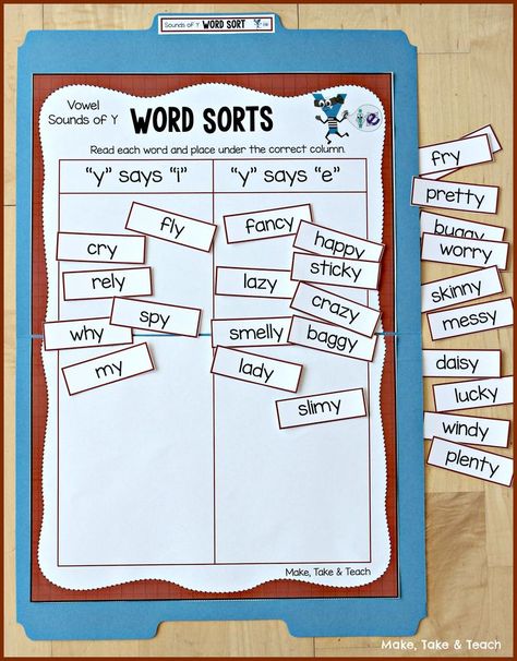 Sounds of Y word sort. Great for teaching and practicing the vowel sounds of Y! Y Sound Words, Word Sort Activities, Vowel Activities, Word Sort, The Letter Y, Y Words, Phonics Rules, Spelling Rules, Letters And Sounds