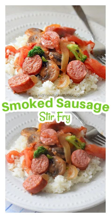 Stir Fry Recipes Sausage, Smoked Sausage Stir Fry, Cabbage Stir Fry With Sausage, Smoked Sausage Stir Fry Recipe, Turkey Sausage Stir Fry, Smoked Sausage Fried Rice, Sausage Stir Fry, Vegetable Slice, Unique Dinner