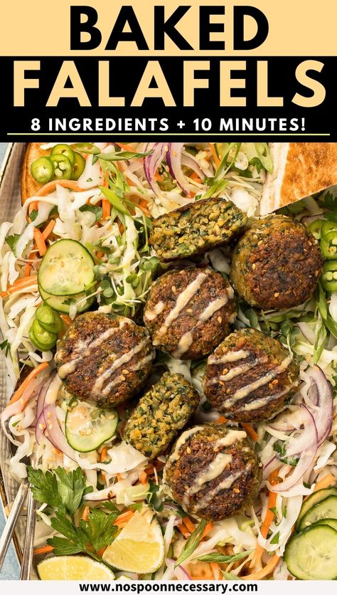 Looking for the perfect falafel ball recipe? Look no further! These baked falafel balls are packed with herbaceous, savory flavor, crisp on the outside, and delightfully tender on the inside. The best part? You can make them with canned chickpeas—no need for soaking or cooking dried beans. Whether you're new to falafels or a seasoned pro, this falafel recipe is a game changer. Falafel Balls Recipes, Chickpea Falafel Recipe, Falafel With Canned Chickpeas, Easy Falafel Recipe, Canned Beans Recipe, Falafel Recipe Easy, Falafel Balls, Garbanzo Bean Recipes, How To Make Falafel