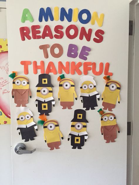 Thanksgiving Classroom Door Thanksgiving Door Decorations Classroom, Thanksgiving Boards, Thanksgiving Classroom Door, Minion Classroom, Thanksgiving Door Decorations, November Bulletin Boards, Thanksgiving Bulletin Boards, St Gerard, Classroom Door Ideas