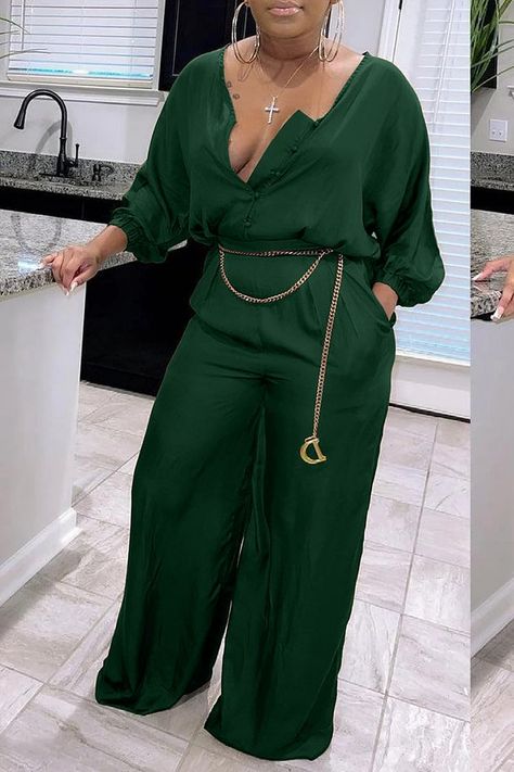 Olive Green Jumpsuit Outfit, Green Jumpsuit Outfit, Plus Size Sequin Dress, Green Outfits For Women, Blue Formal Dresses, Everyday Outfits Fall, Olive Green Jumpsuit, Coffee Caramel, Wide Leg Jumpsuits