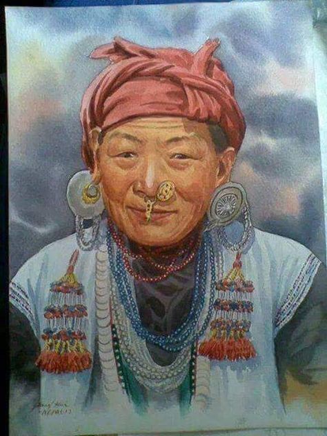 Nepali Painting, Rai Cultural Dress, Nepali Culture, Nepal Culture, Cultural Dress, Women Painting, The Himalayas, Woman Painting, Women In History