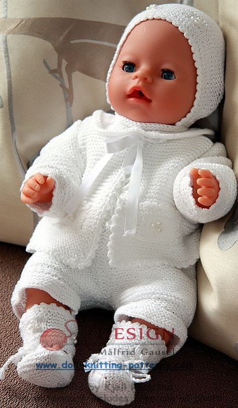 Doll knitting patterns | Knitting patterns for dolls | Knitting patterns doll | Baby Born Clothes, White Baby Dress, Baby Doll Clothes Patterns, Knitted Doll Patterns, Knitting Dolls Clothes, Doll Clothes Patterns Free, Baby Doll Pattern, Clothing Patterns Free, Baby Doll Clothes