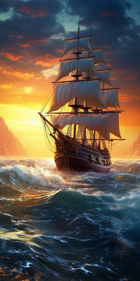 Wallpapers iPhone Pirate Ship Art, Luxury Sailing Yachts, Navi A Vela, Yacht Builders, Old Sailing Ships, Clipper Ship, Pirate Ships, Sailing Trips, Sailing Vessel